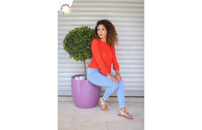 بلوزة كم طويل - S - اورنج