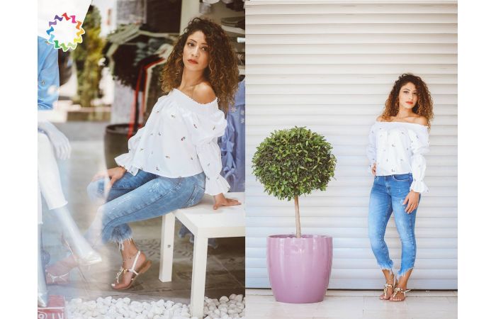 بلوزة -off shoulders  - M - ابيض