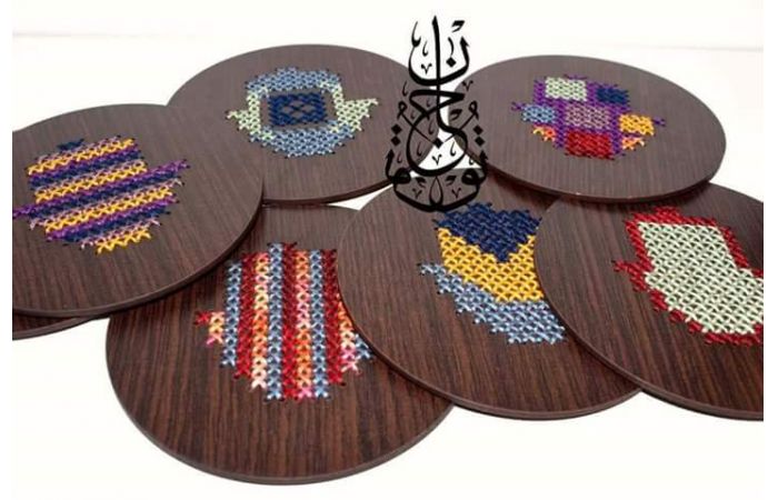 طقم كوسترز مطرز , 6 قطع