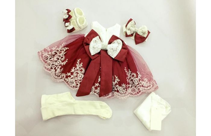 فستان بيبي  - 6-12 شهر  -  خمري 