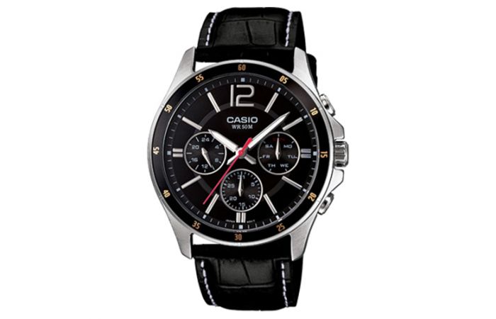 ساعة Casio للرجال Black Dial Leather Band Watch - MTP-1374L-1AVDF
